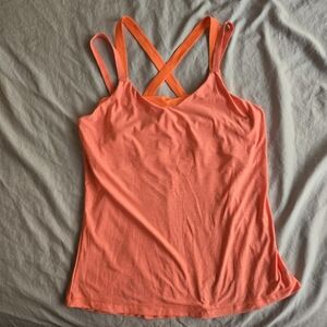 Danskin Coral Orange Marl Double Strap Built-in Shelf Bra Tank Top EB2